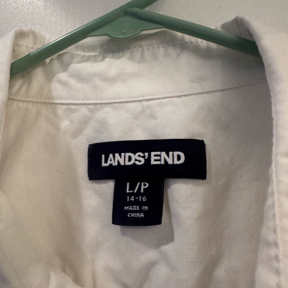 Women’s Lands' End White Shirt with Navy Accents - Picture 3 of 7